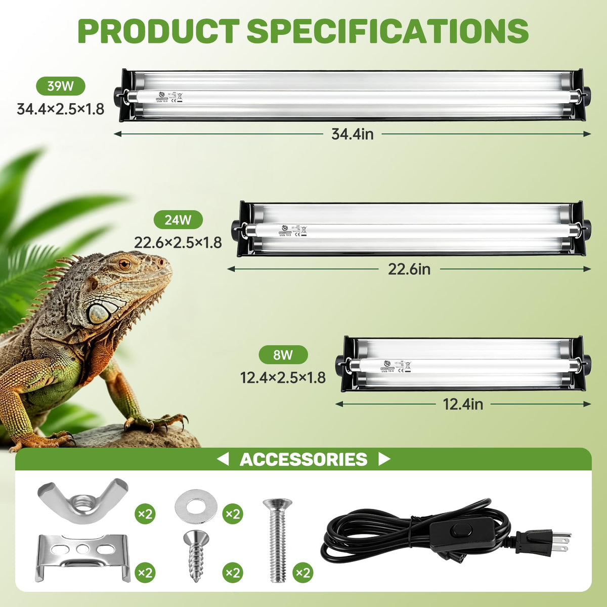 39W 10.0 UVA UVB Reptile Light Fixture Z6115