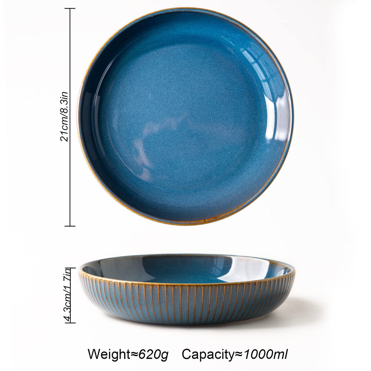 4 Pcs 35 Ounces 8.5 Inch Porcelain Pasta Bowls Blue C612451