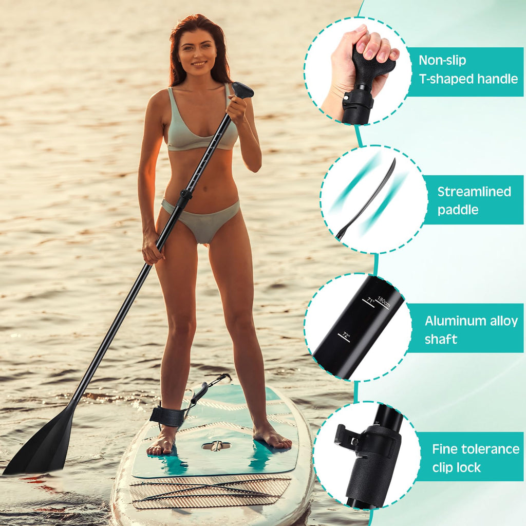 3 Pieces Paddle Board Paddle with Leash Detachable Aluminum Alloy Shaft C6444
