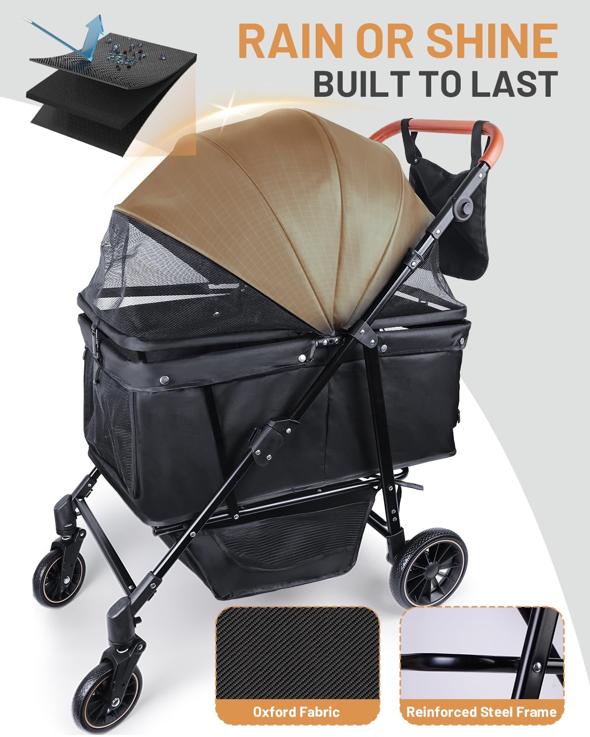 Foldable Ventilated Dog Stroller with Canopy N84146