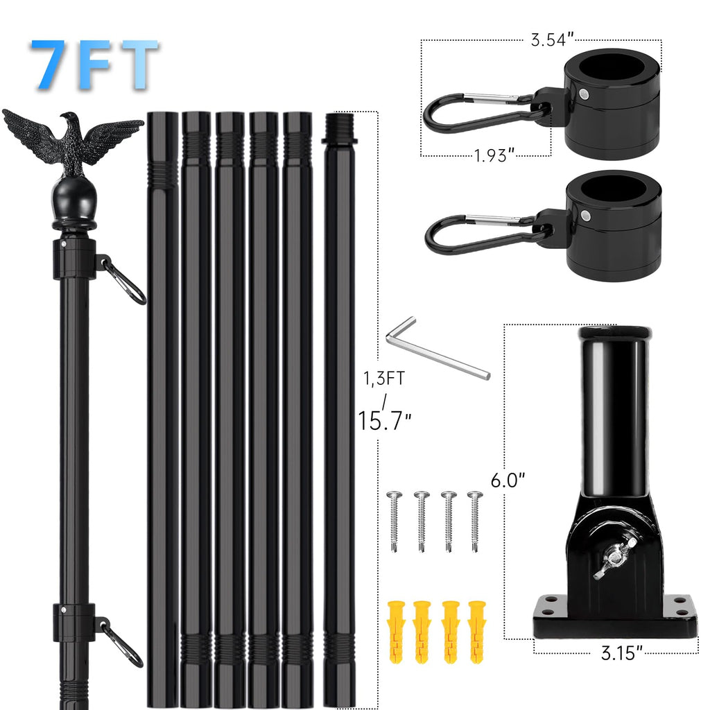 7FT Stainless Steel Flag Pole Kit with Solar Light and Adjustable Bracket V246