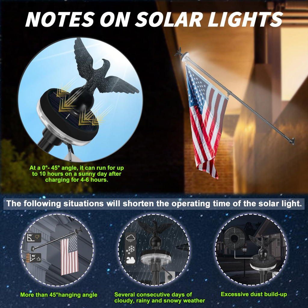 7FT Stainless Steel Flag Pole Kit with Solar Light and Adjustable Bracket V246