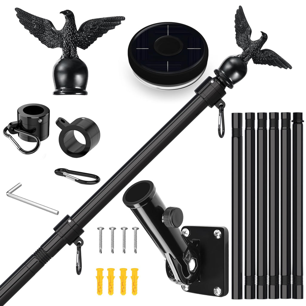 7FT Stainless Steel Flag Pole Kit with Solar Light and Adjustable Bracket V246