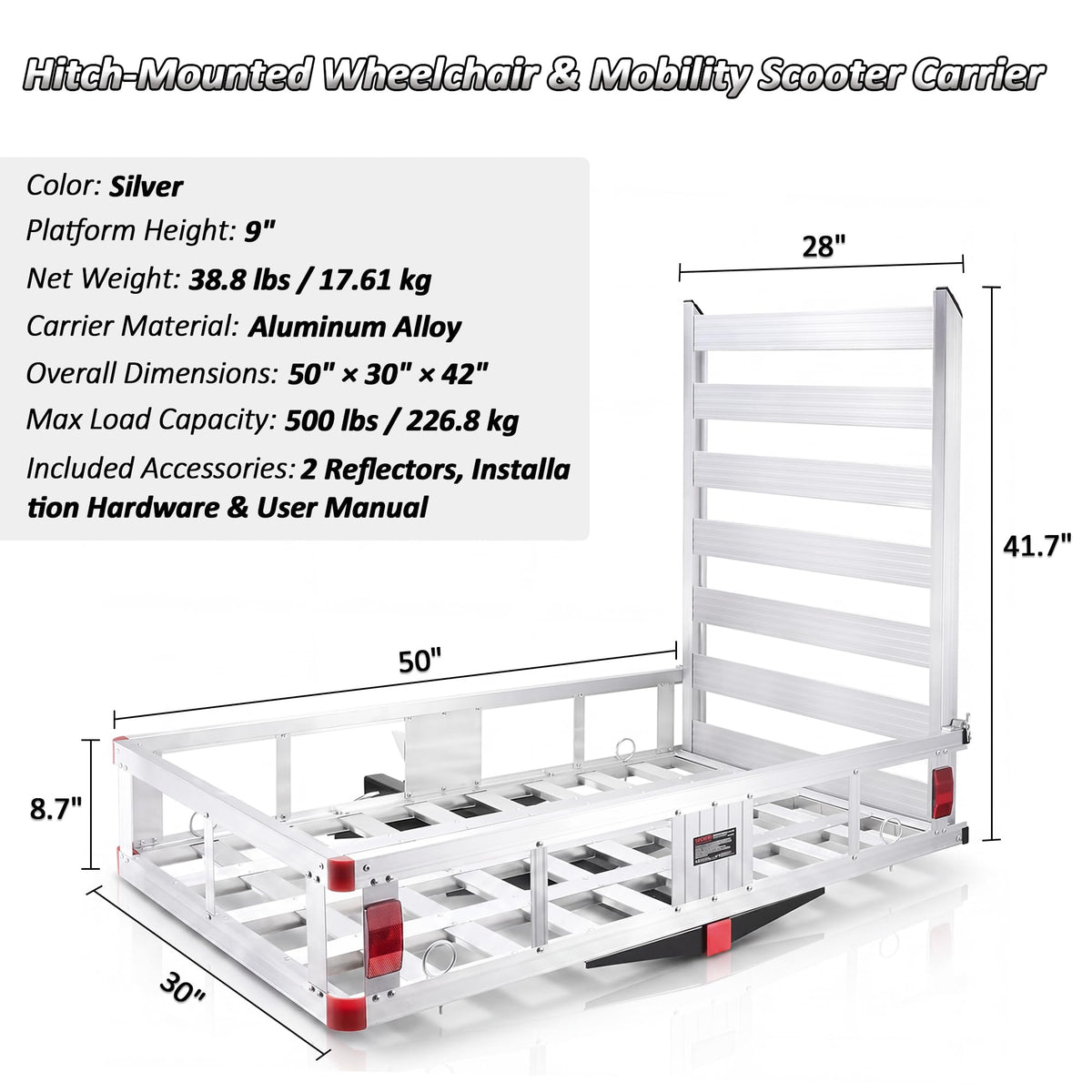 50" Aluminum Wheelchair Carrier with Ramp Q553
