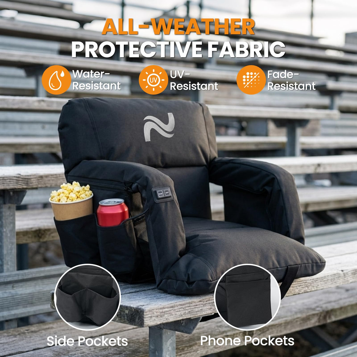 25in Extra Wide Thick Heated Stadium Seats with Back Support R328