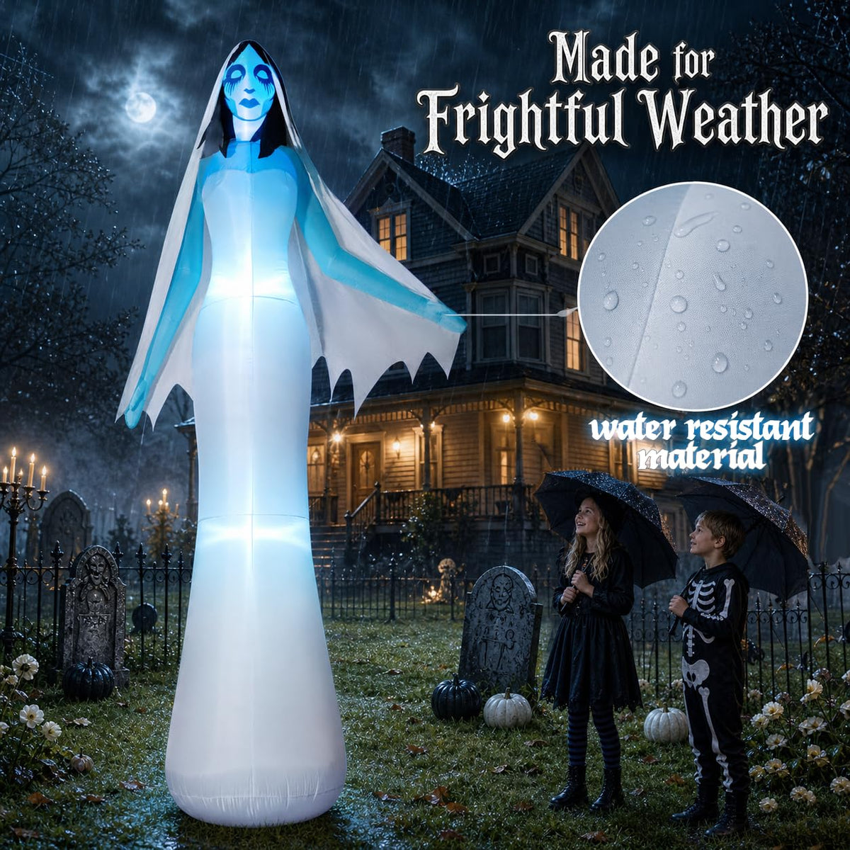 12FT Halloween Inflatable Ghost Bride with Blue LEDs U28106