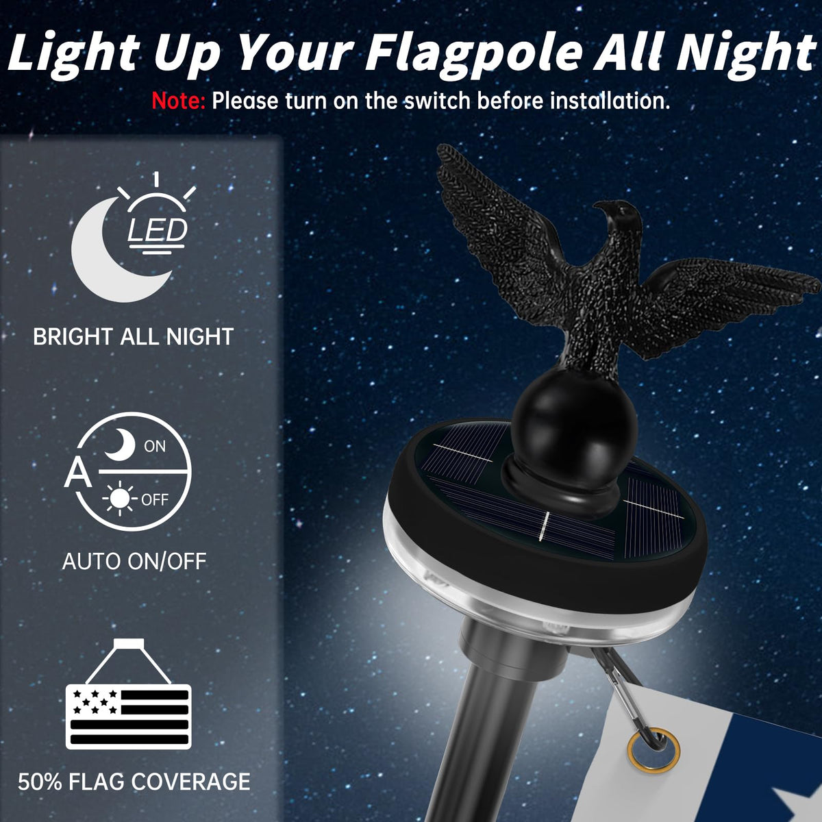 7FT Stainless Steel Flag Pole Kit with Solar Light and Adjustable Bracket V246