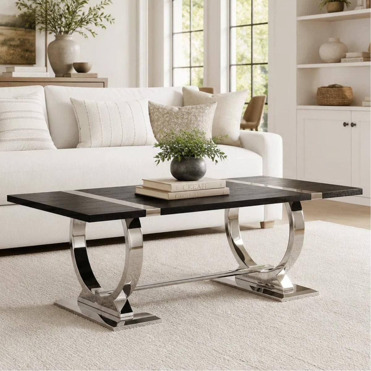 50" Black and Silver Coffee Table R2339