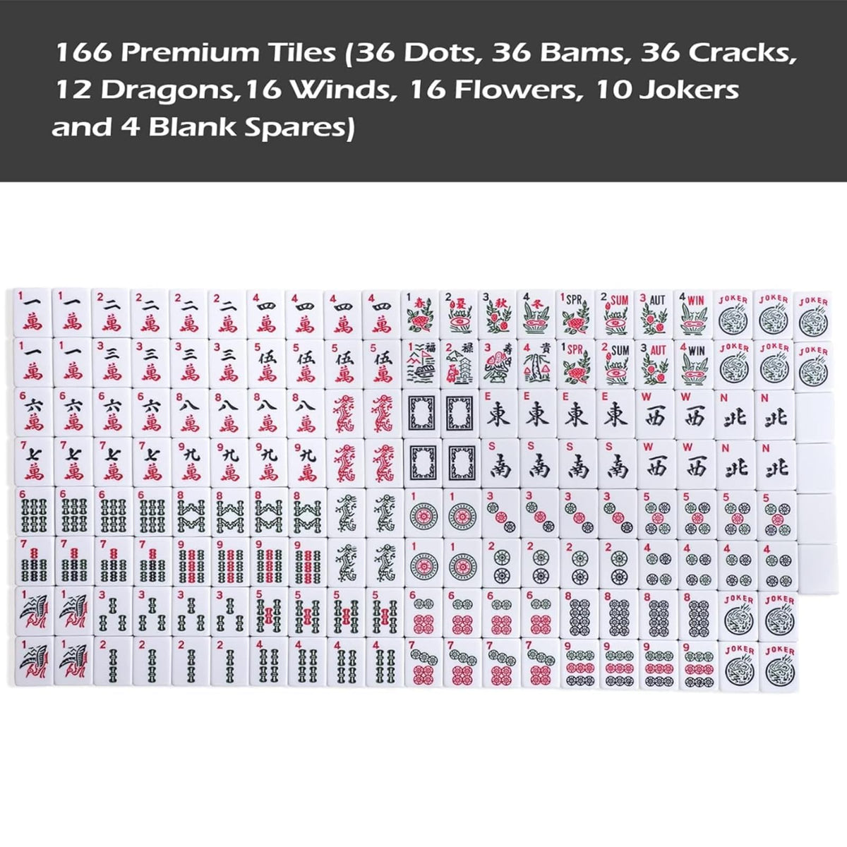 American Mahjong Game Set, 166 White Tiles, 4 Color Rack/Pushers, Blue Carrying Bag D719