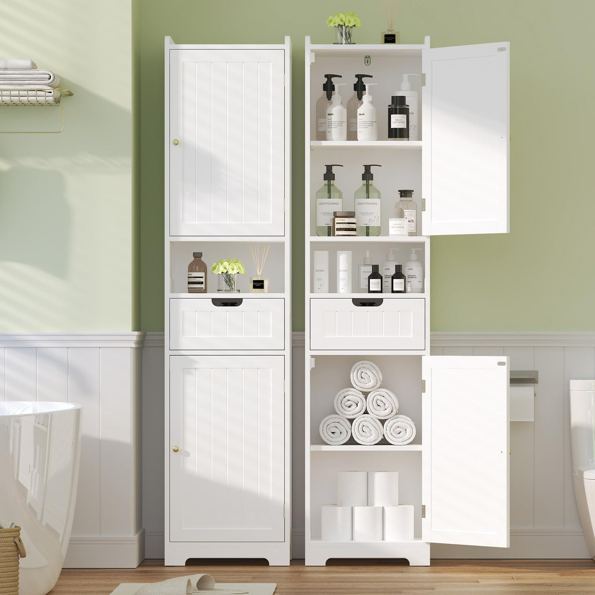 67" H Tall White Bathroom Storage Cabinet Z304