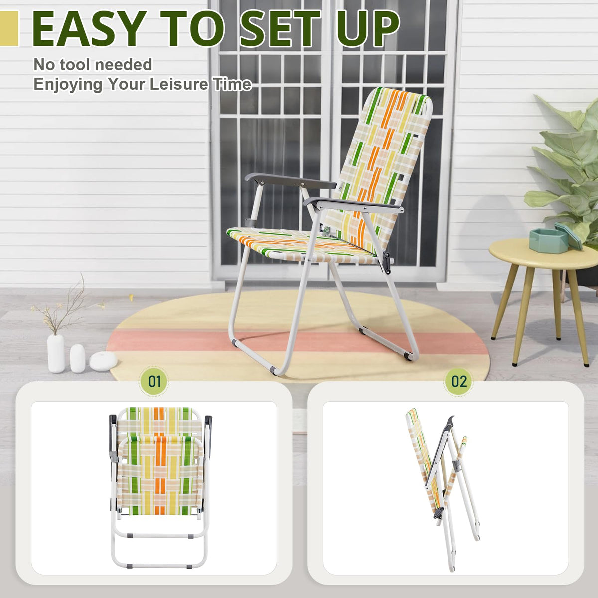 Set of 2 Webbed Folding Beach Chairs Yellow & Green P52637