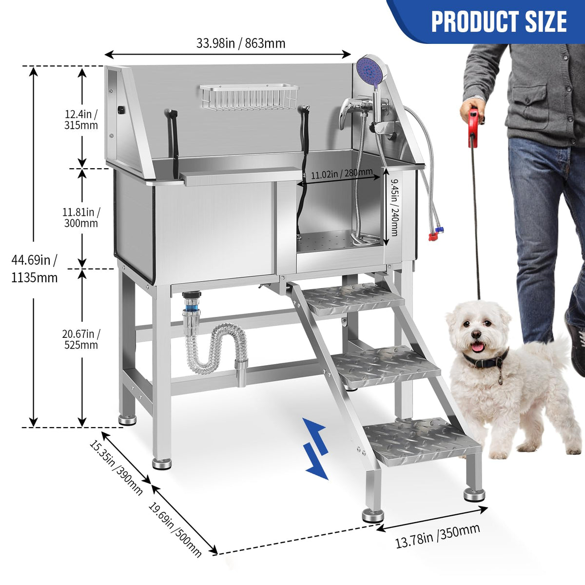 Stainless Steel Dog Washing Station with Stairs E862