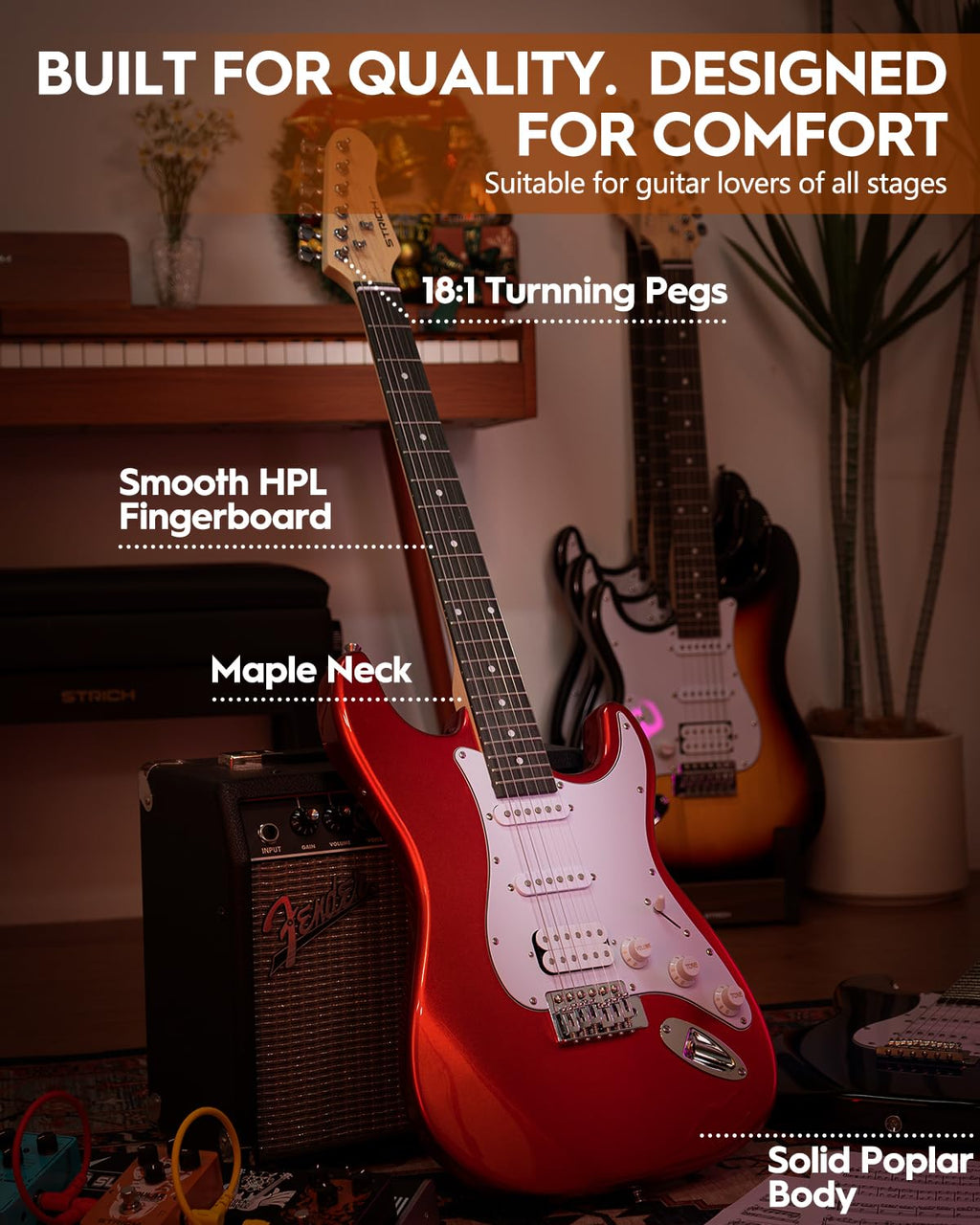 39" Full Size HSS Pick Up Electric Guitar Beginner Kit M8614
