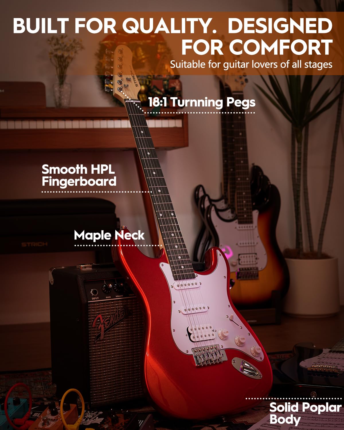 39" Full Size HSS Pick Up Electric Guitar Beginner Kit M8614