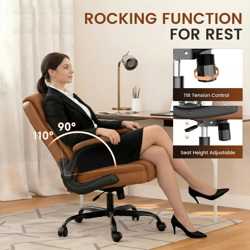 Brown PU Leather Office Chair with Flip-up Arms E355476