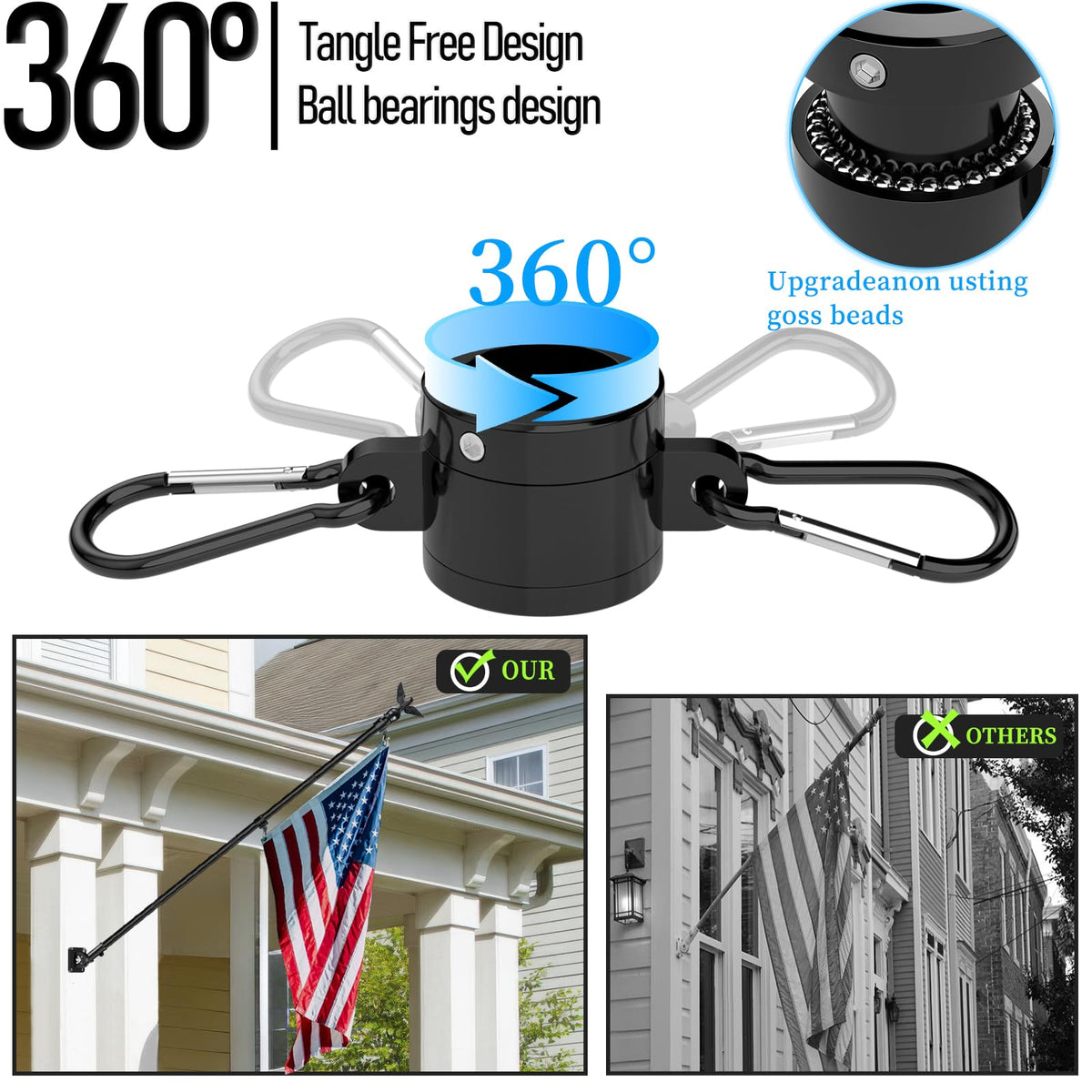 7FT Stainless Steel Flag Pole Kit with Solar Light and Adjustable Bracket V246