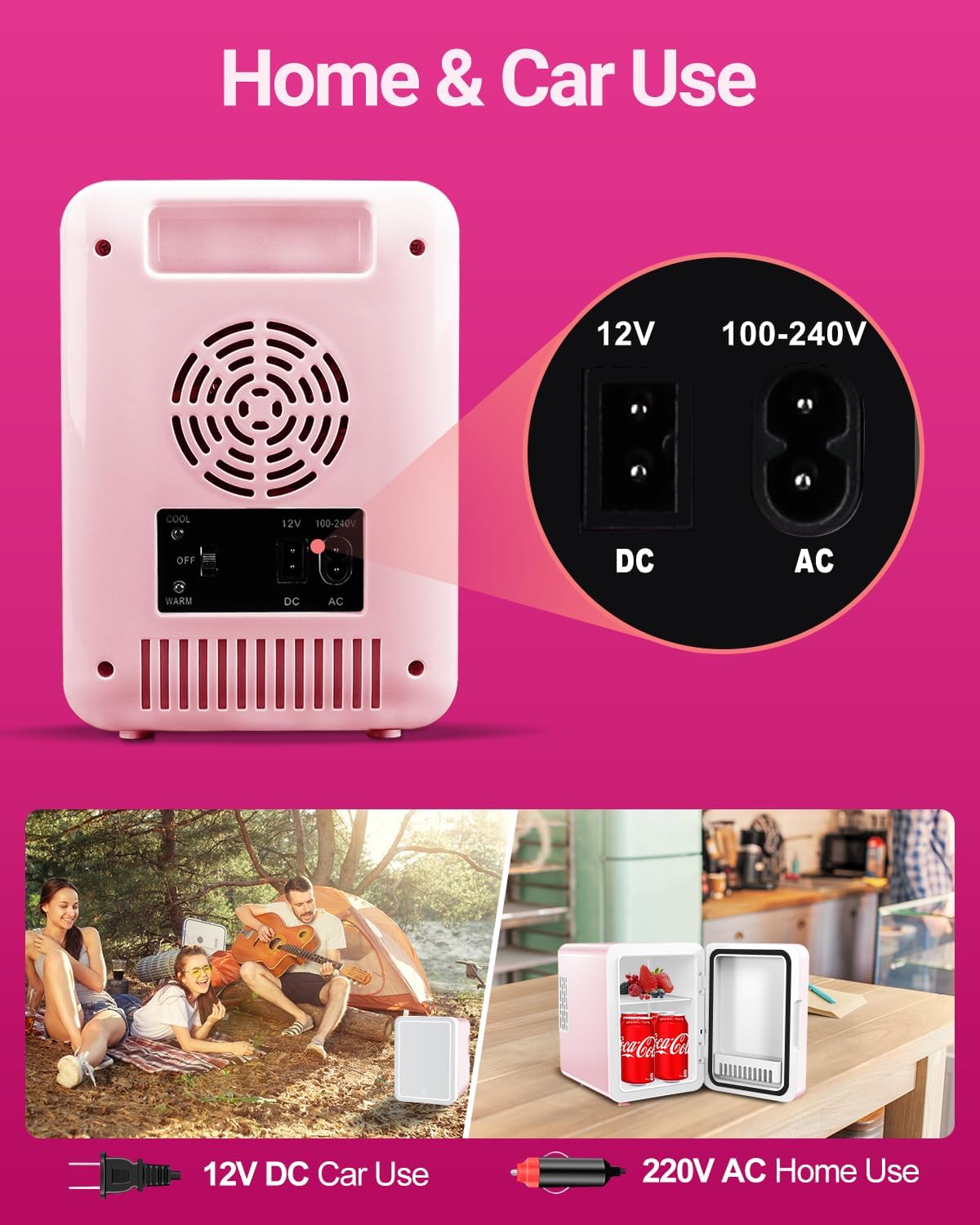 4-Liter Pink Portable Mini Fridge with Mirrored Door P892
