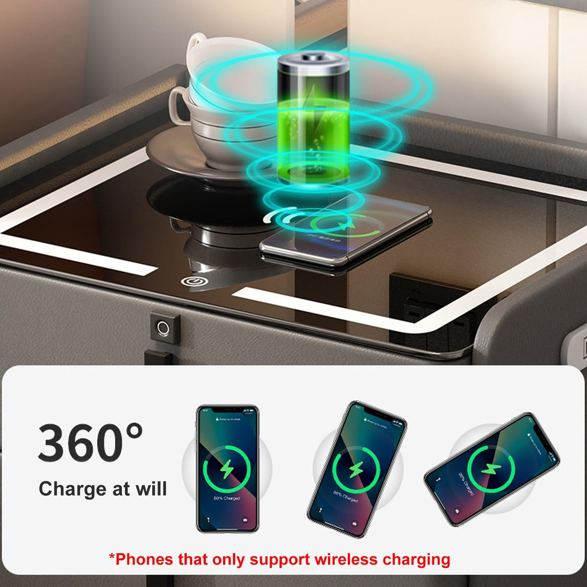 Khaki Nightstand with Wireless Charging Station and 3 Drawers D42527