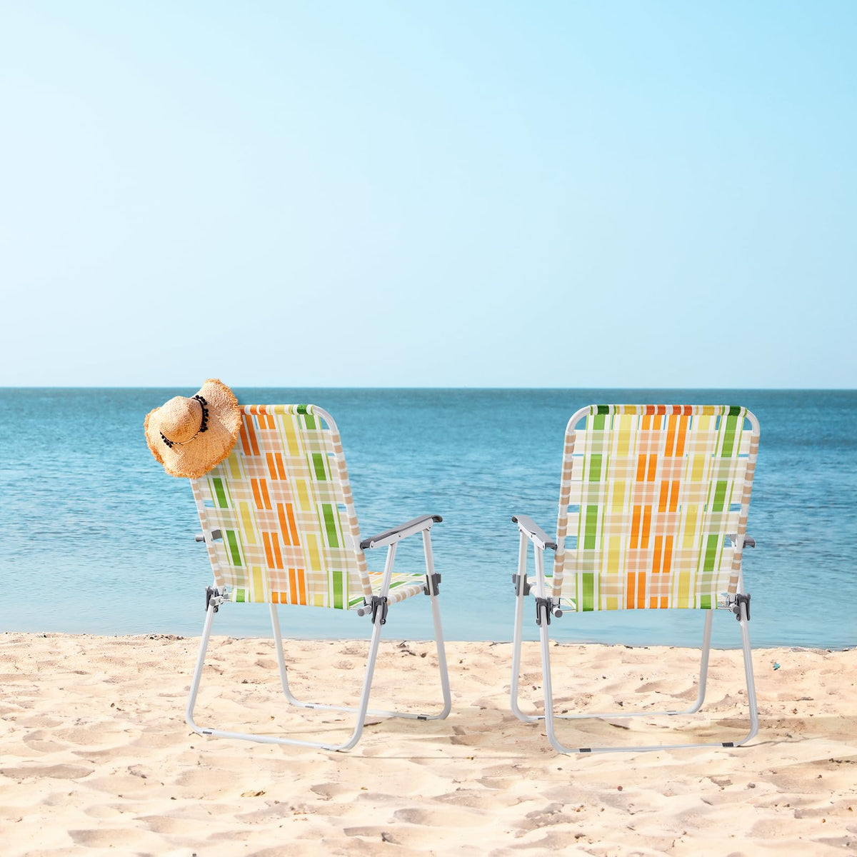 Set of 2 Webbed Folding Beach Chairs Yellow & Green P52637