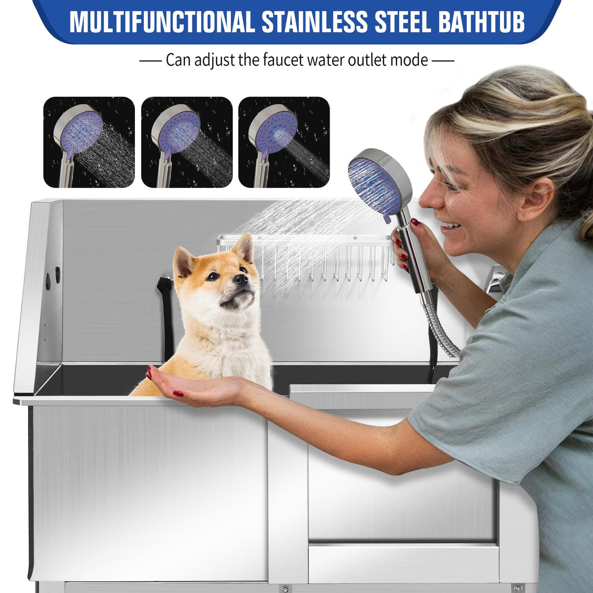 Stainless Steel Dog Washing Station with Stairs E862