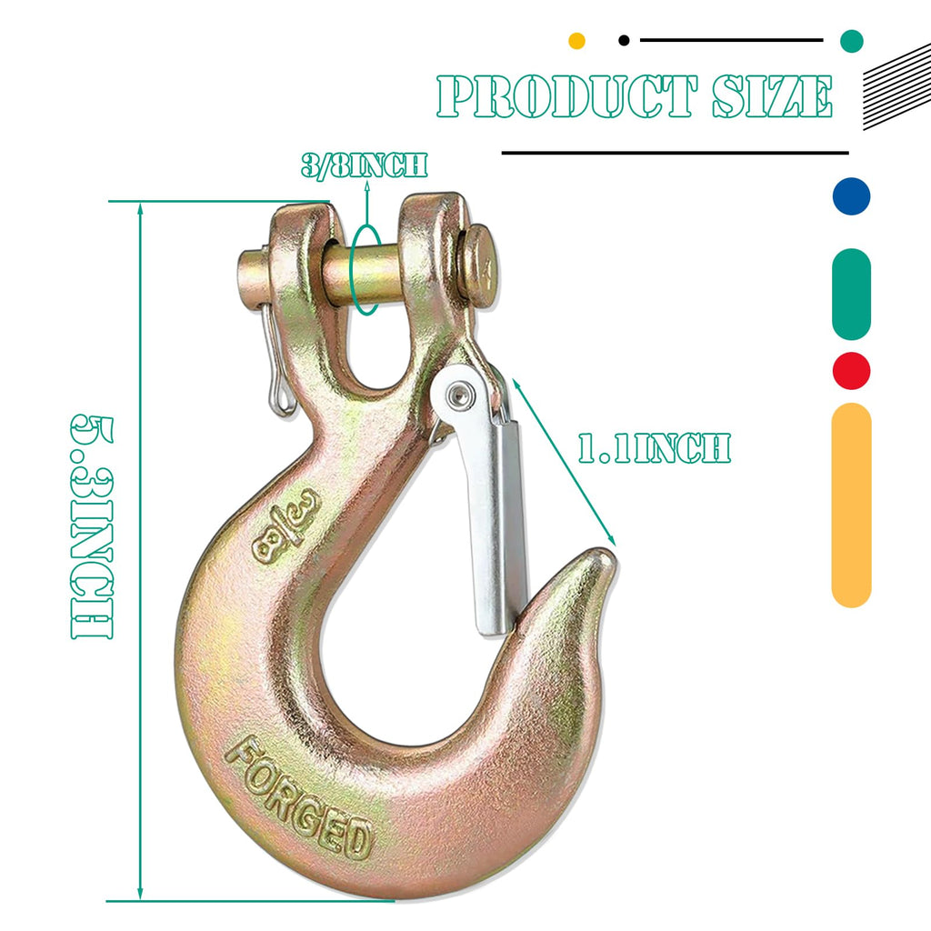 3/8" Clevis Slip Hooks with Safety Latch, 4PCS Heavy Duty W273165