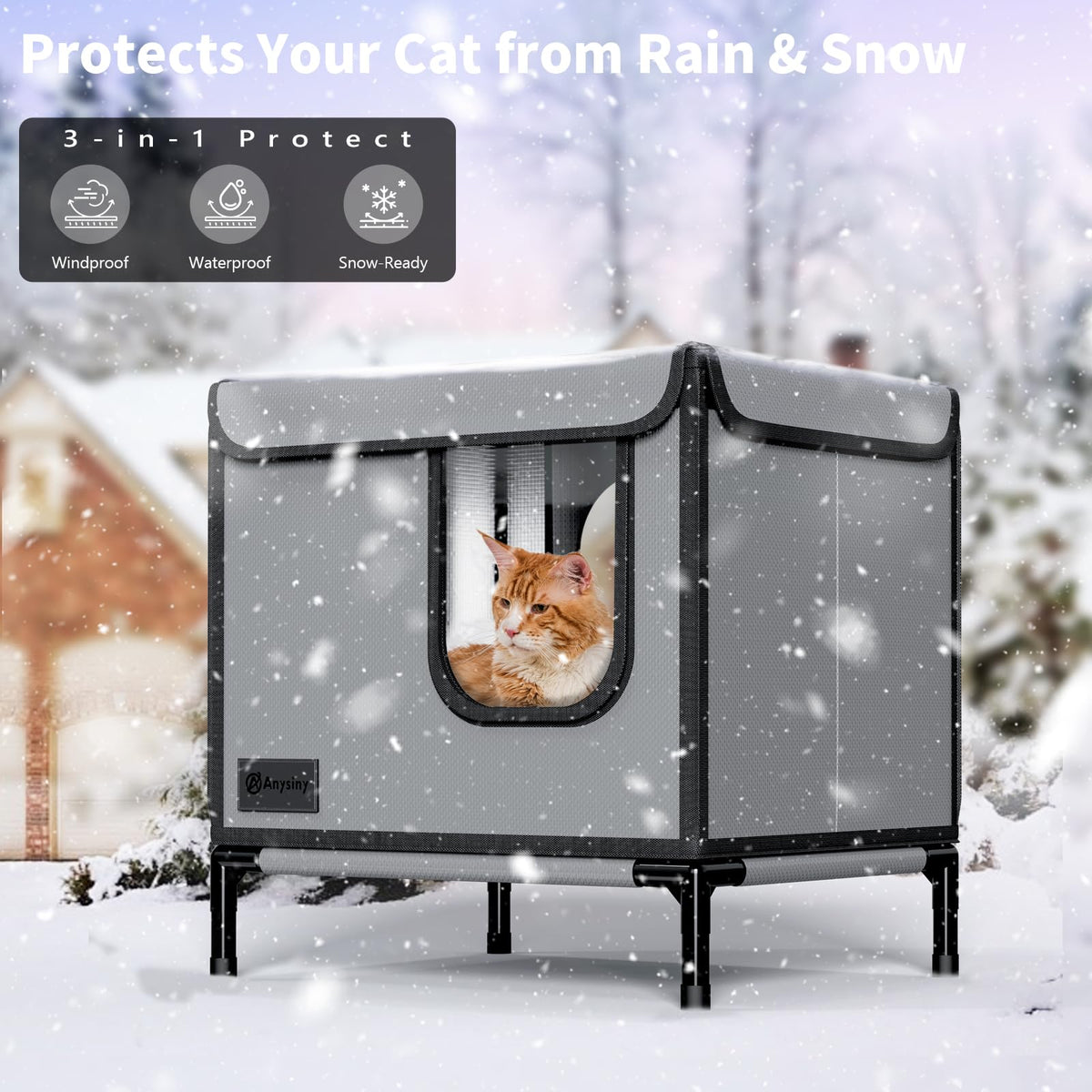Weatherproof Outdoor Cat House with Thermal Aluminum Foil A40485