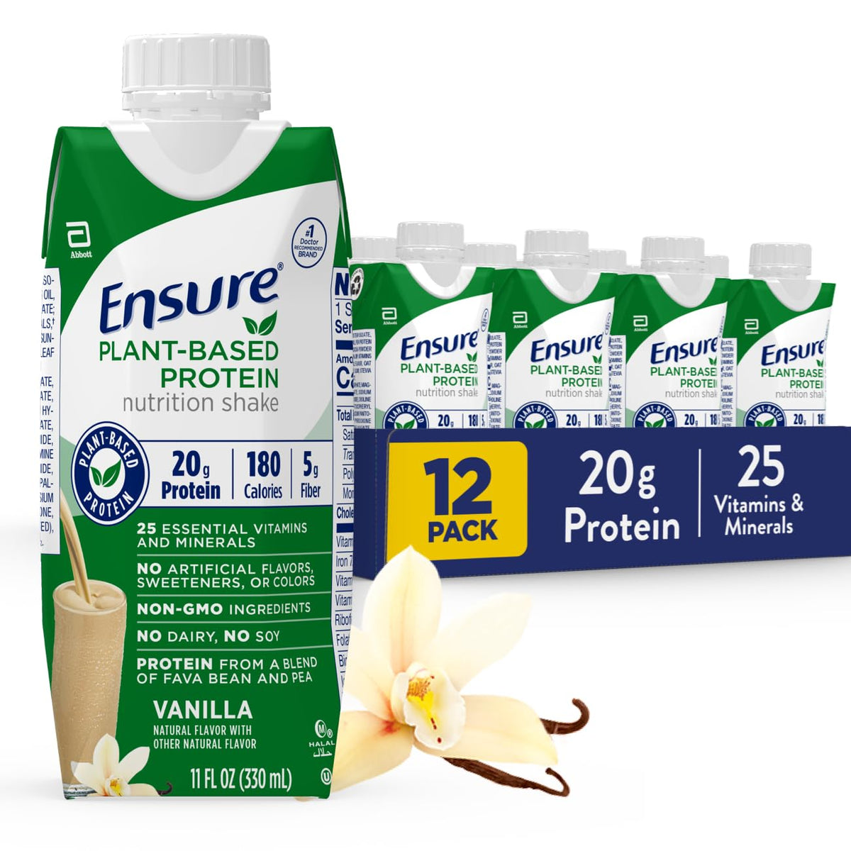 Plant-Based Protein Nutrition Shakes 20g Fava Bean & Pea Protein Pack of 12 V48858