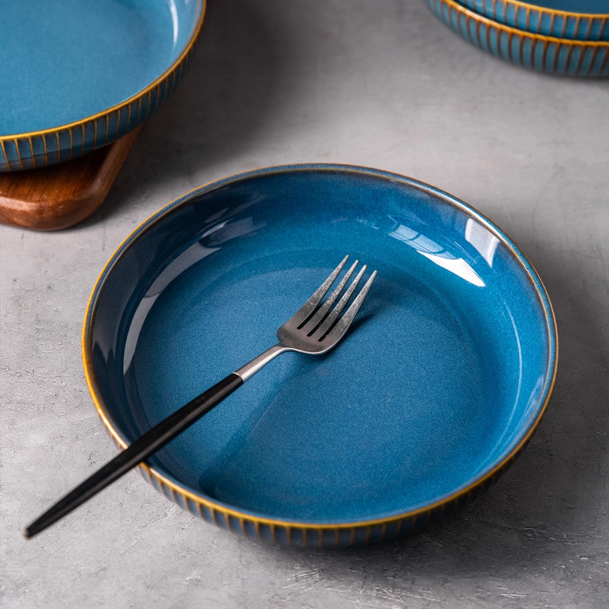 4 Pcs 35 Ounces 8.5 Inch Porcelain Pasta Bowls Blue C612451