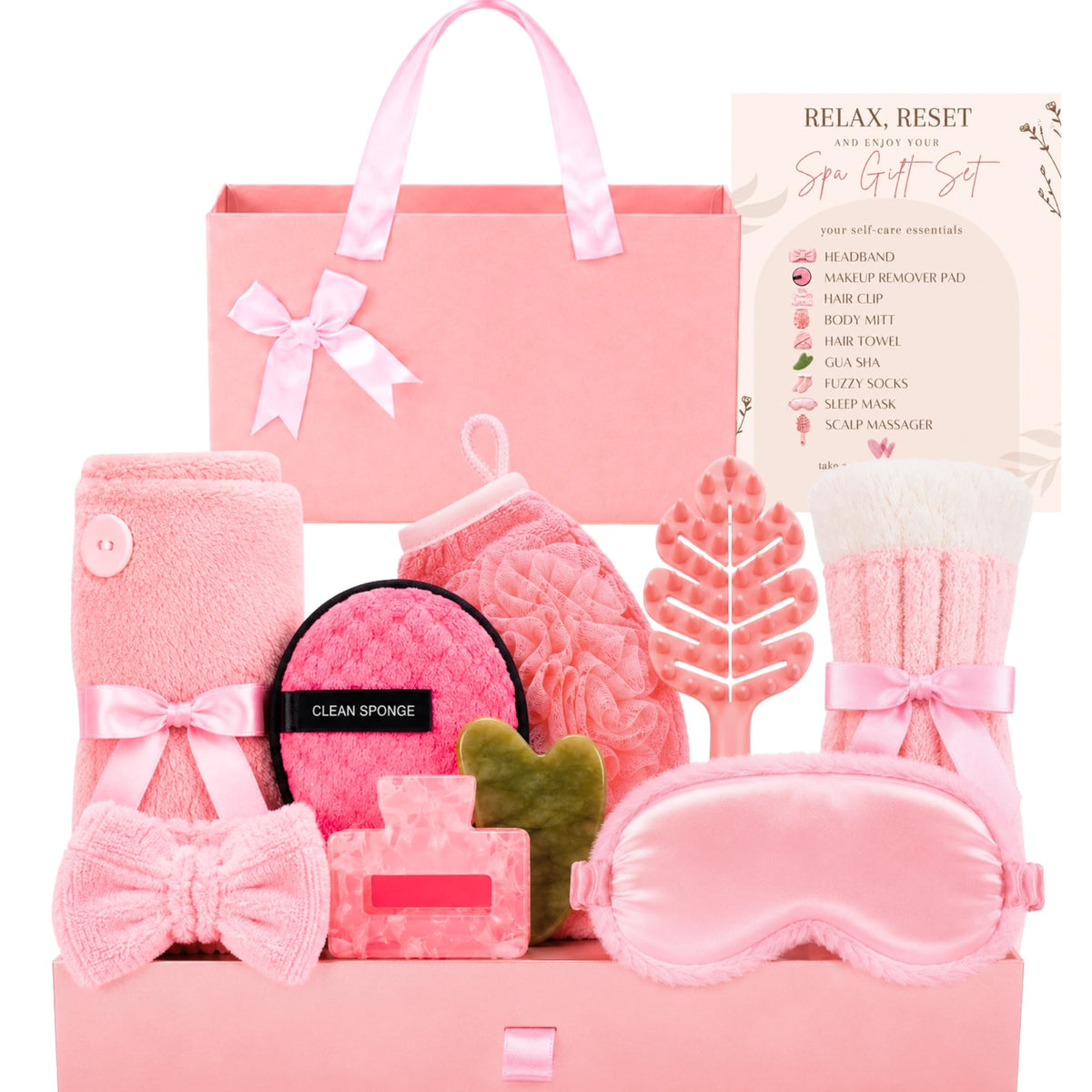 11pc Pink Spa Gift Set with Gua Sha and Sleep Mask F271904