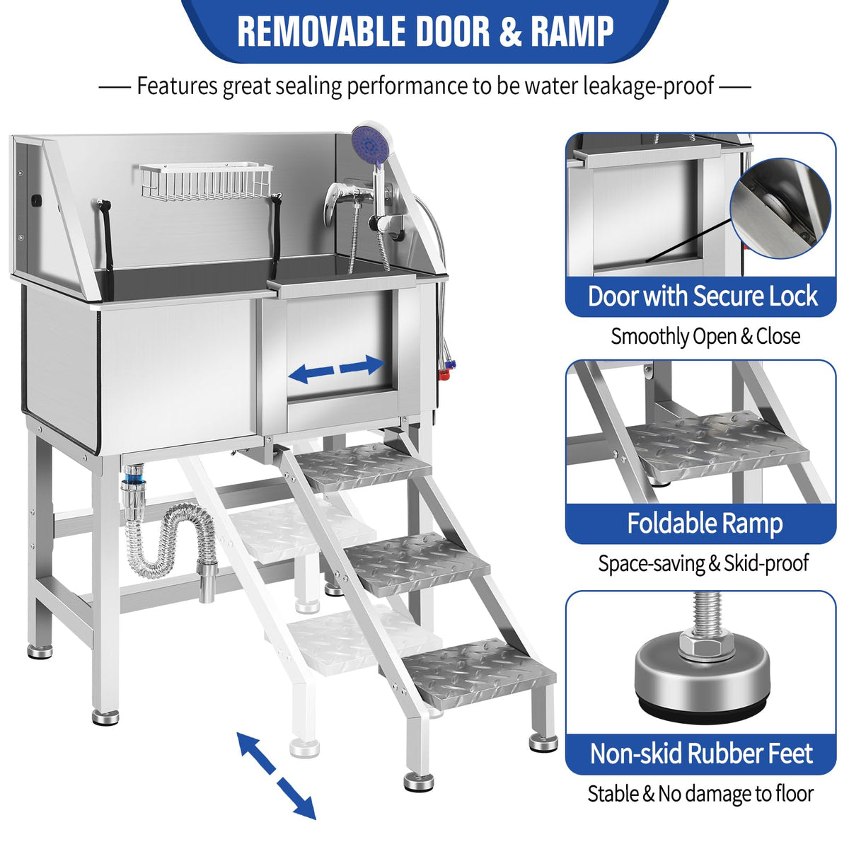 Stainless Steel Dog Washing Station with Stairs E862