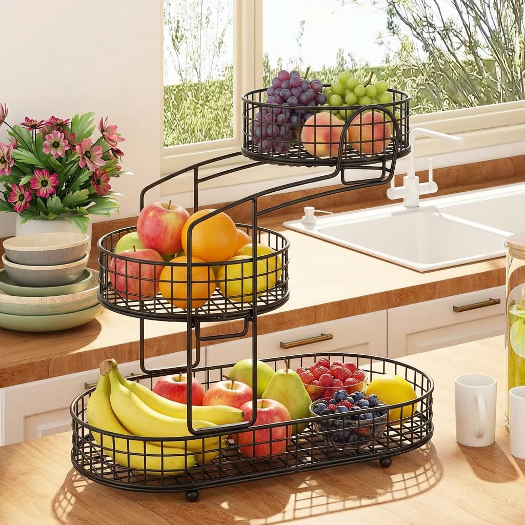 3-Tier Metal Fruit Basket Vegetable Storage Basket M738
