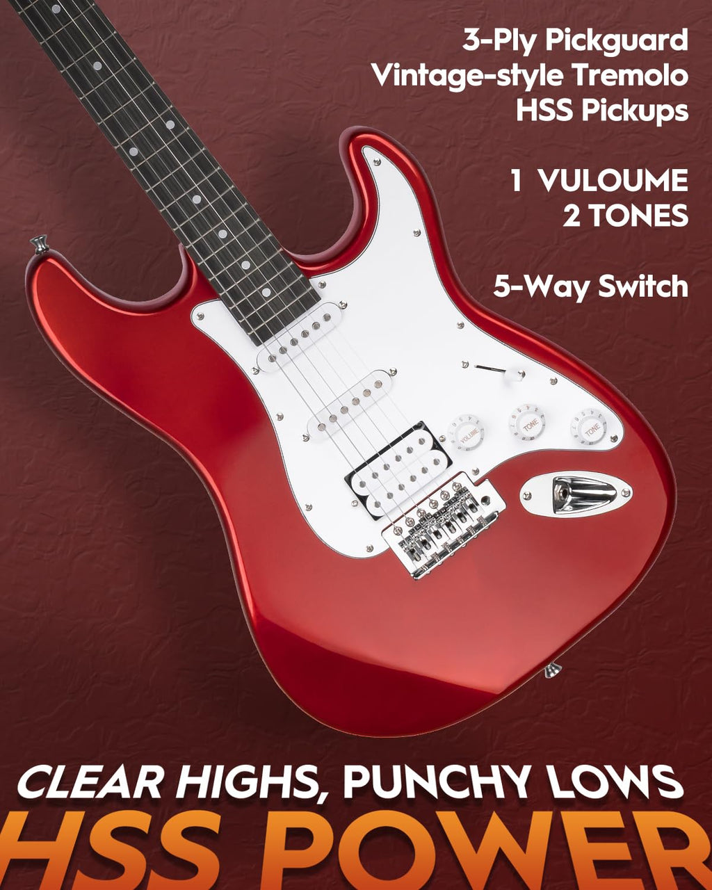 39" Full Size HSS Pick Up Electric Guitar Beginner Kit M8614