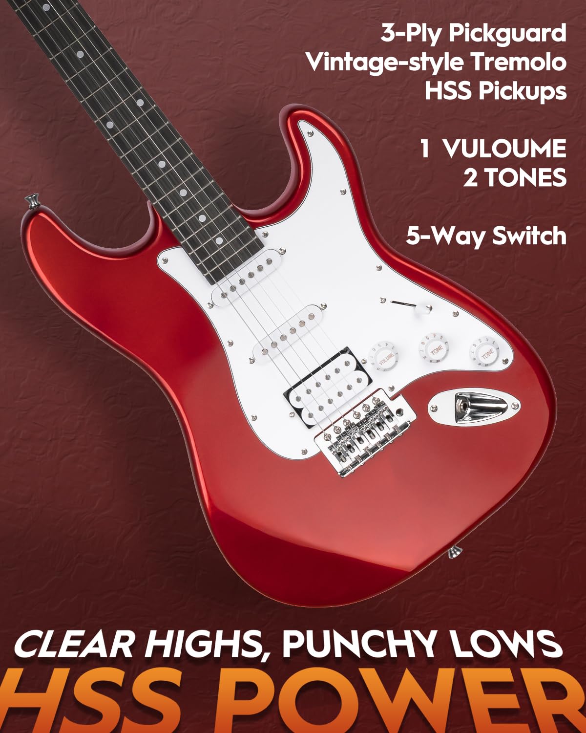 39" Full Size HSS Pick Up Electric Guitar Beginner Kit M8614