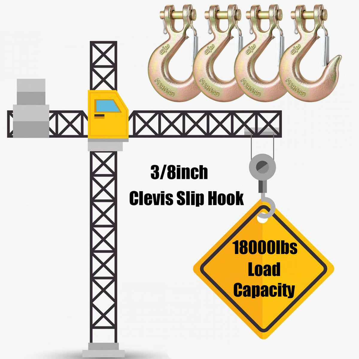 3/8" Clevis Slip Hooks with Safety Latch, 4PCS Heavy Duty W273165