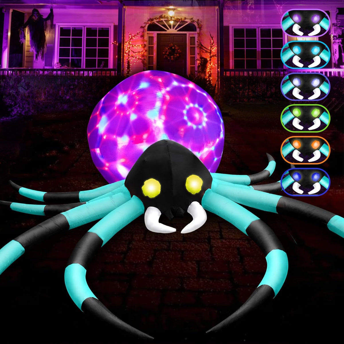 12Ft Halloween Inflatable Spider with 7-Color-Shifting Eyes G371