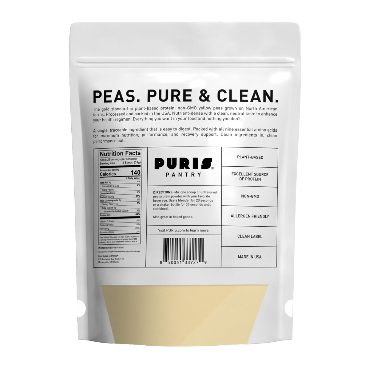 Vegan Pea Protein Powder, Unflavored, 2 lb T96312