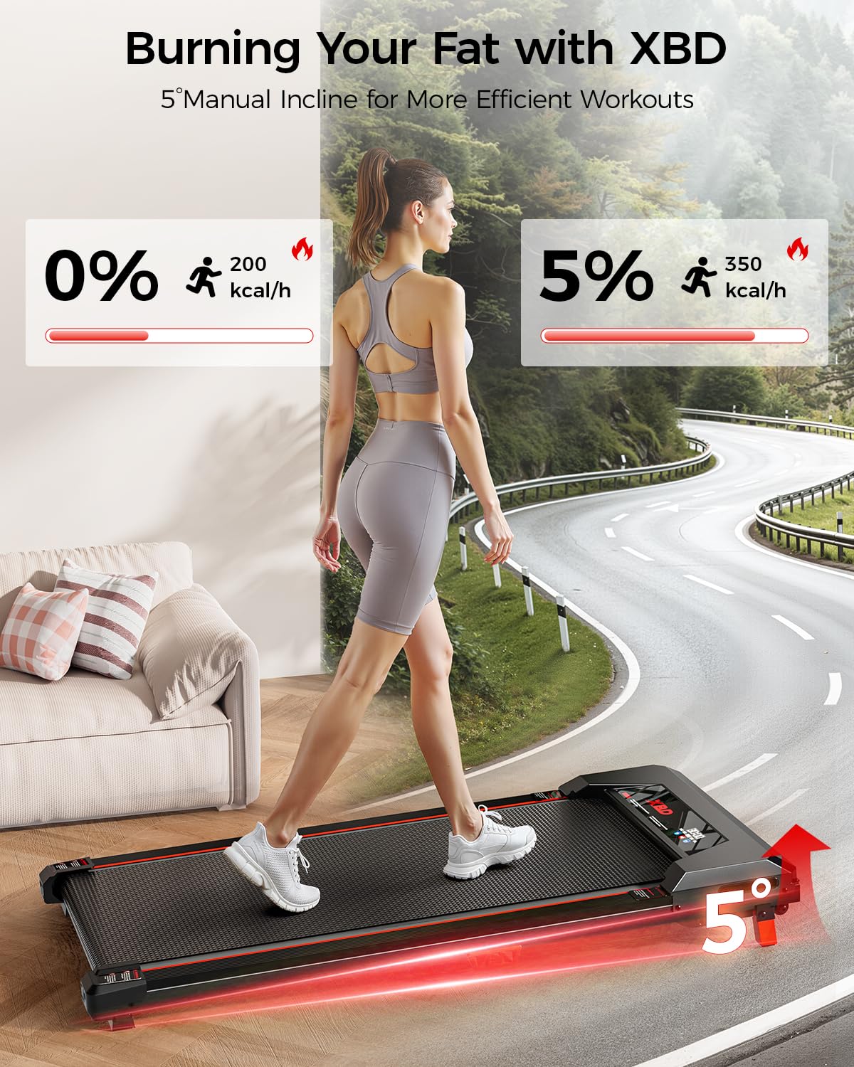Incline Walking Pad Treadmill 330 Lbs Capacity 2.5HP V664