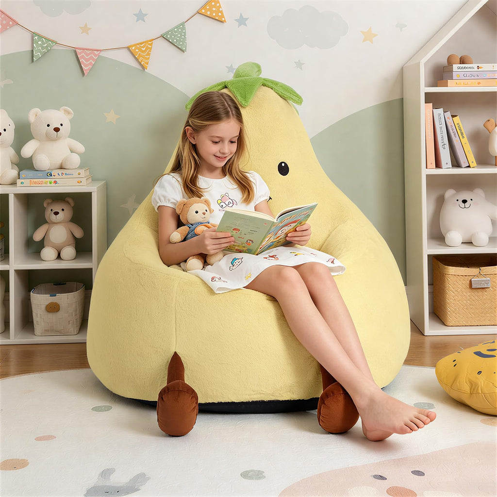 Yellow Faux Rabbit Fur Memory Foam Bean Bag Chair M63757