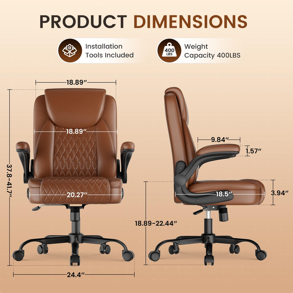 Brown PU Leather Office Chair with Flip-up Arms E355476