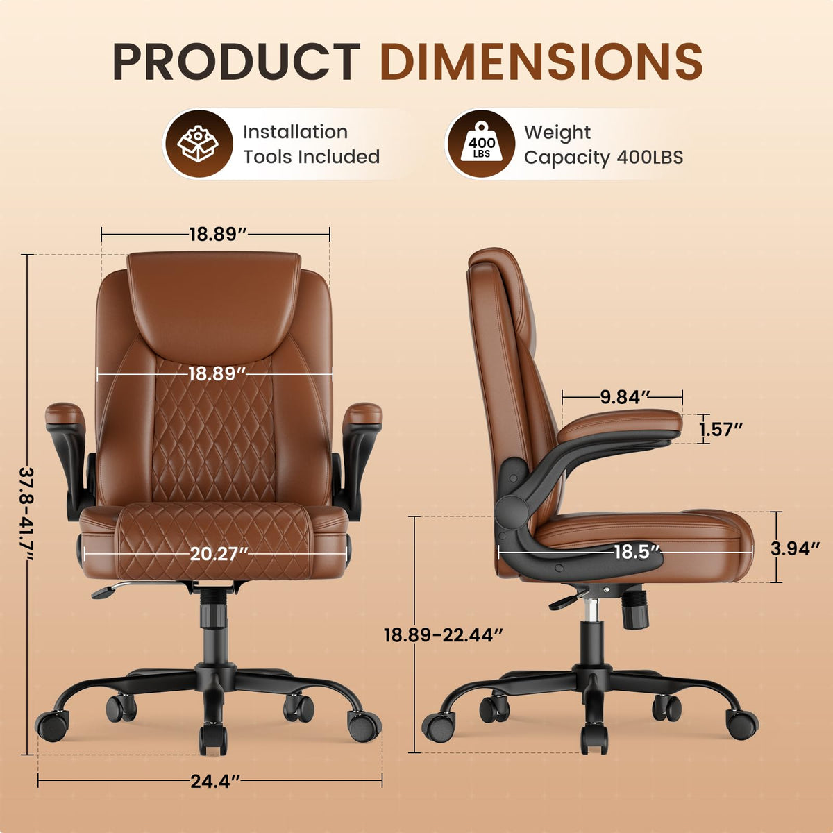 Brown PU Leather Office Chair with Flip-up Arms E355476