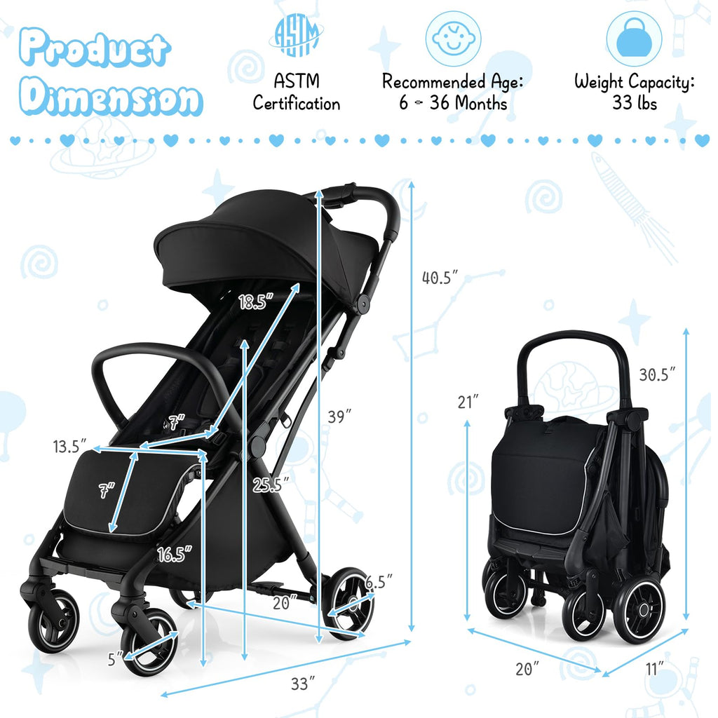 Lightweight Compact Baby Stroller with Canopy V9458
