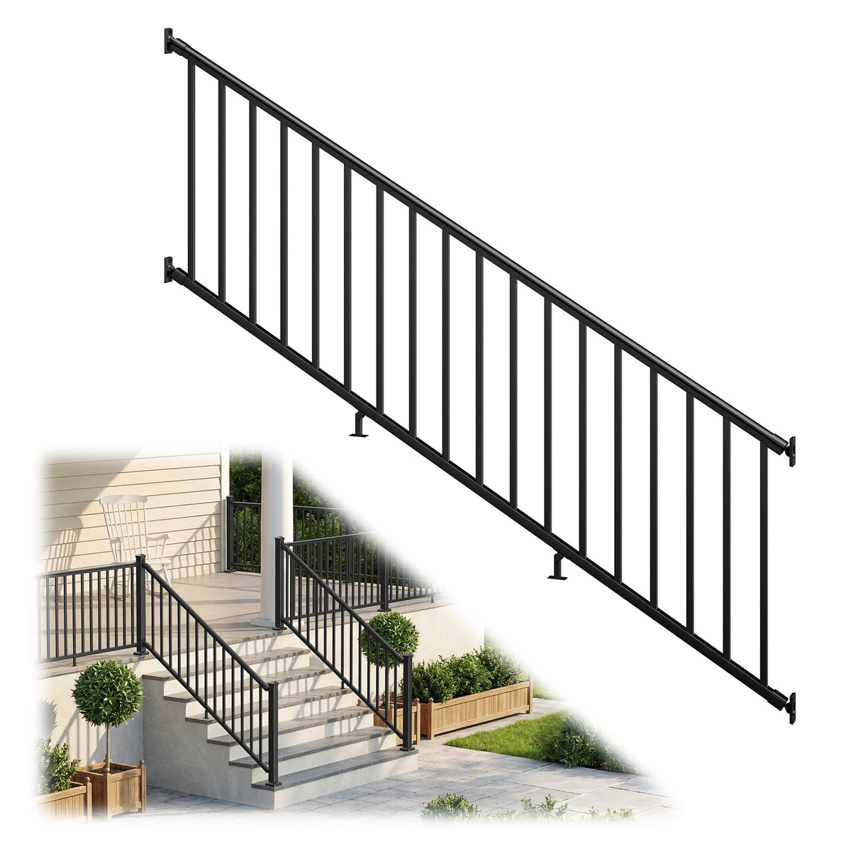 36 in. x 8 ft. Matte Black Aluminum Stair Railing Kit S61324