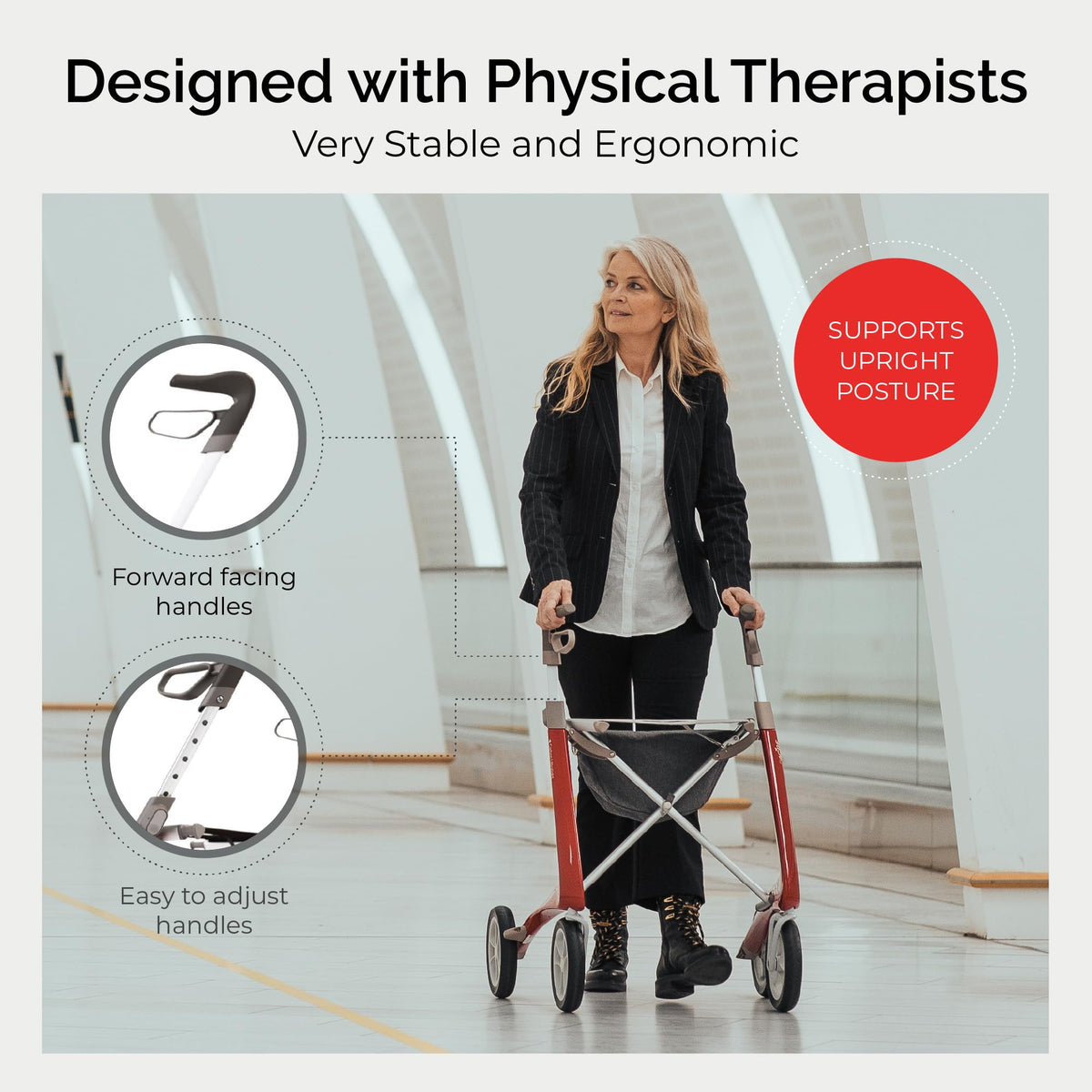 Carbon Ultralight Rollator Walker, 10.6 lbs, Oyster White, Compact N8386