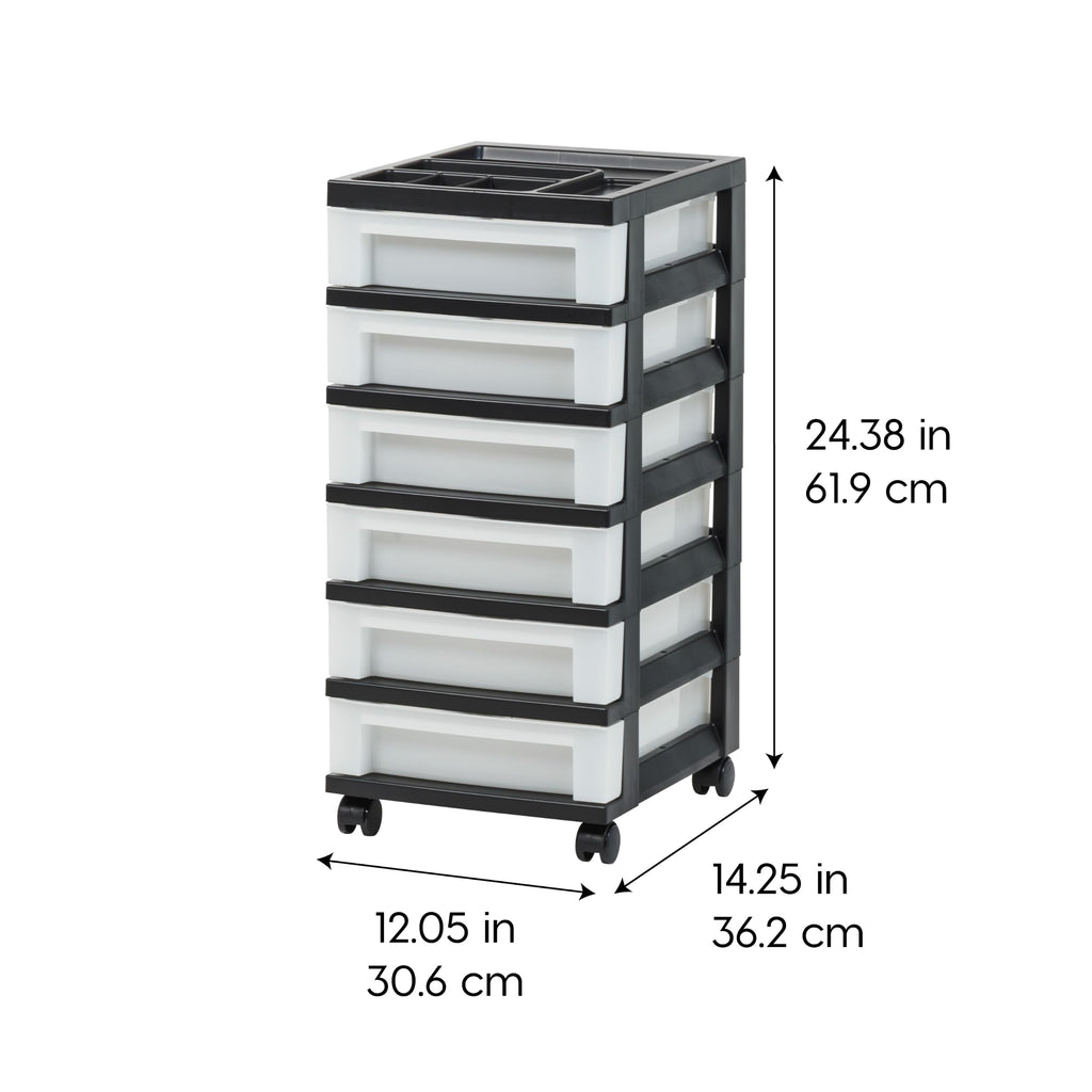 6 Drawer Rolling Storage Cart with Organizer Top, Black W75225