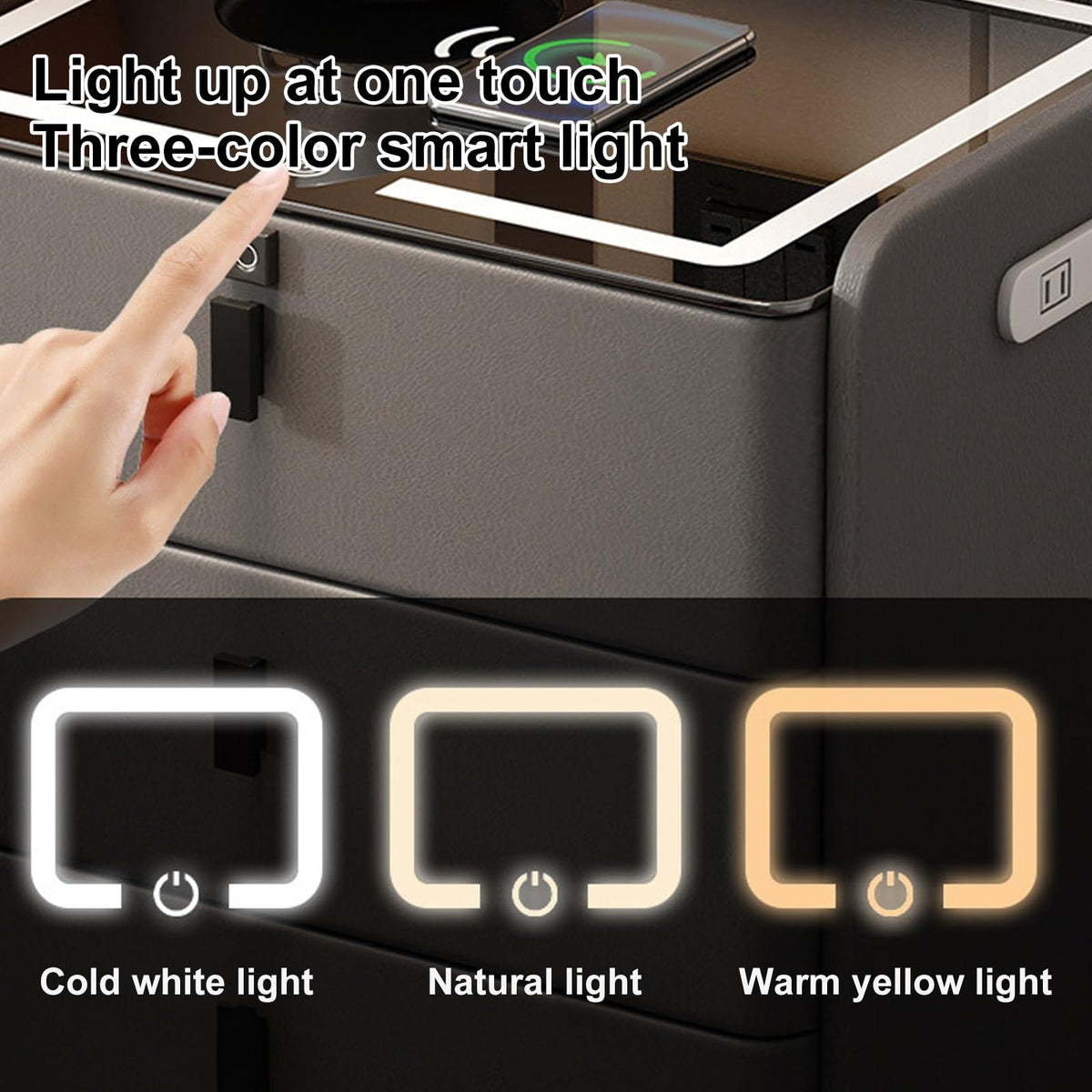 Khaki Nightstand with Wireless Charging Station and 3 Drawers D42527