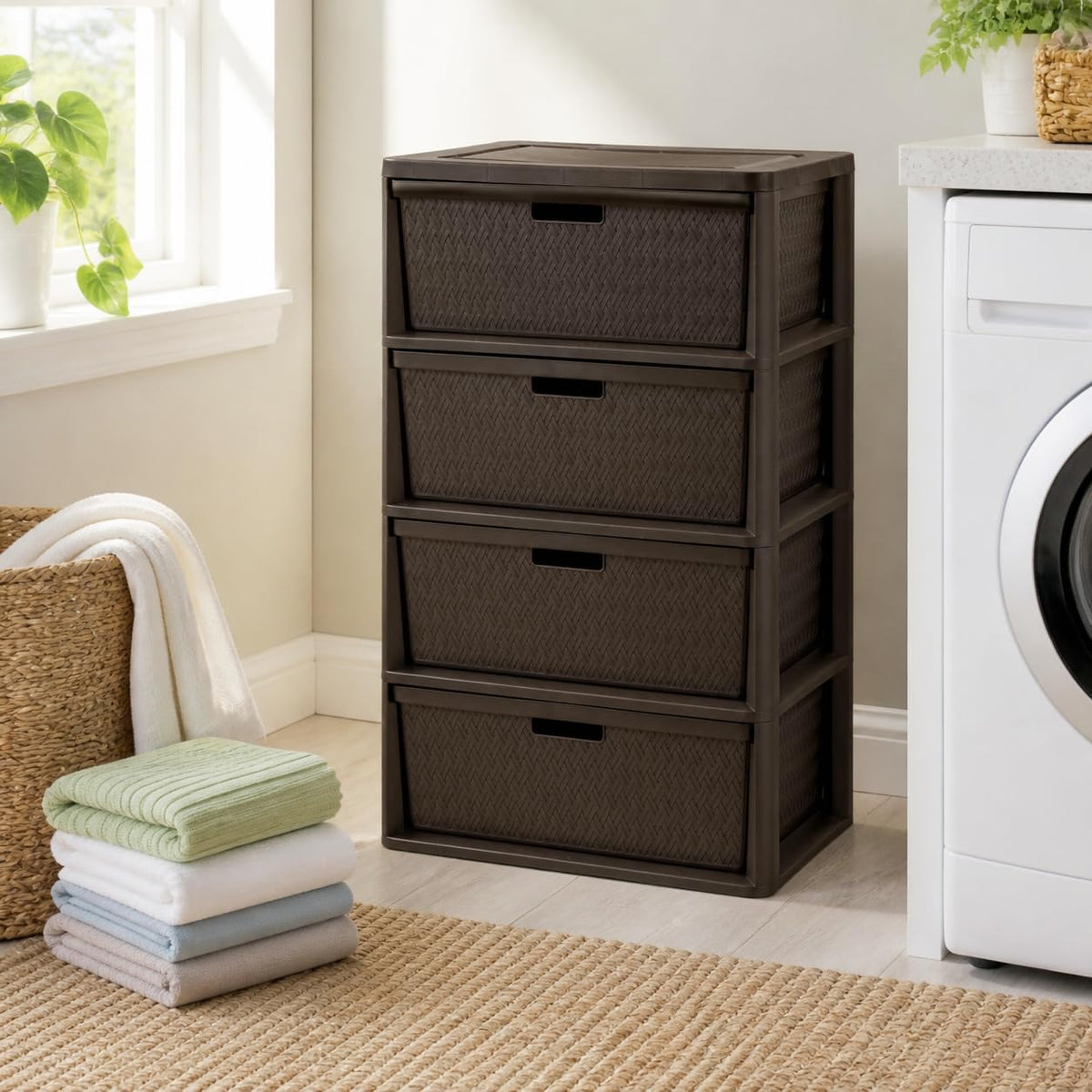 Brown 4 Drawer Plastic Storage Organizer Tower E997