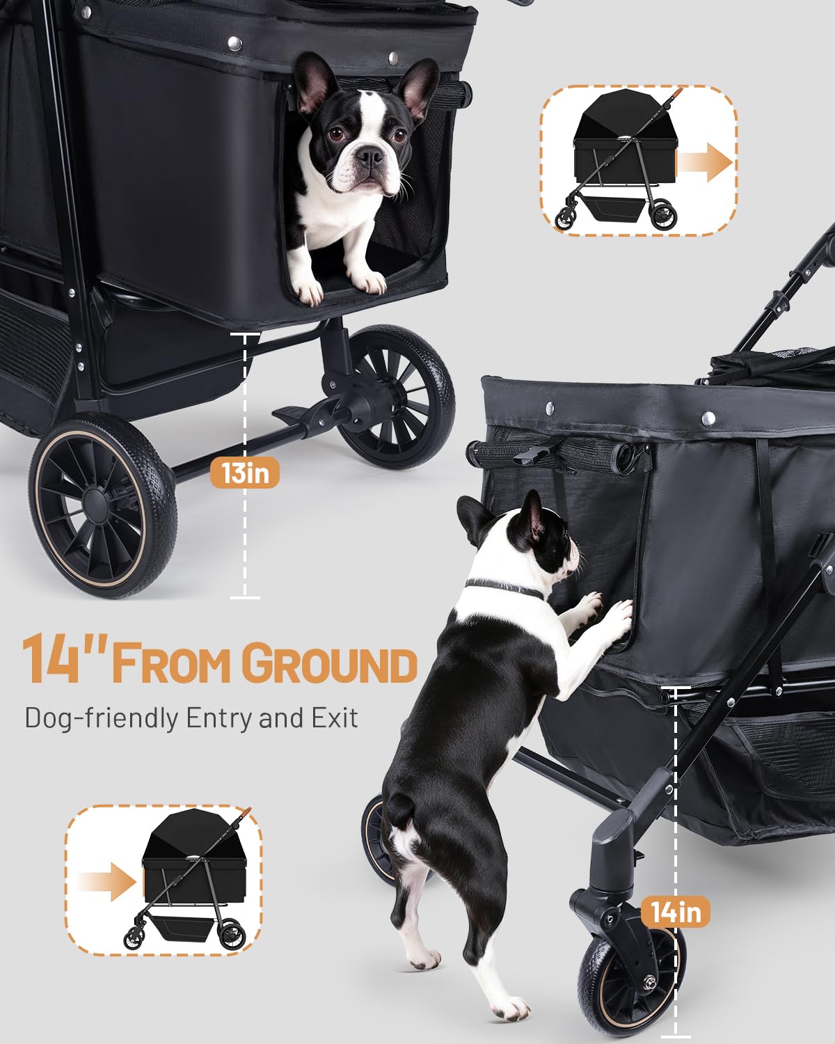 Foldable Ventilated Dog Stroller with Canopy N84146