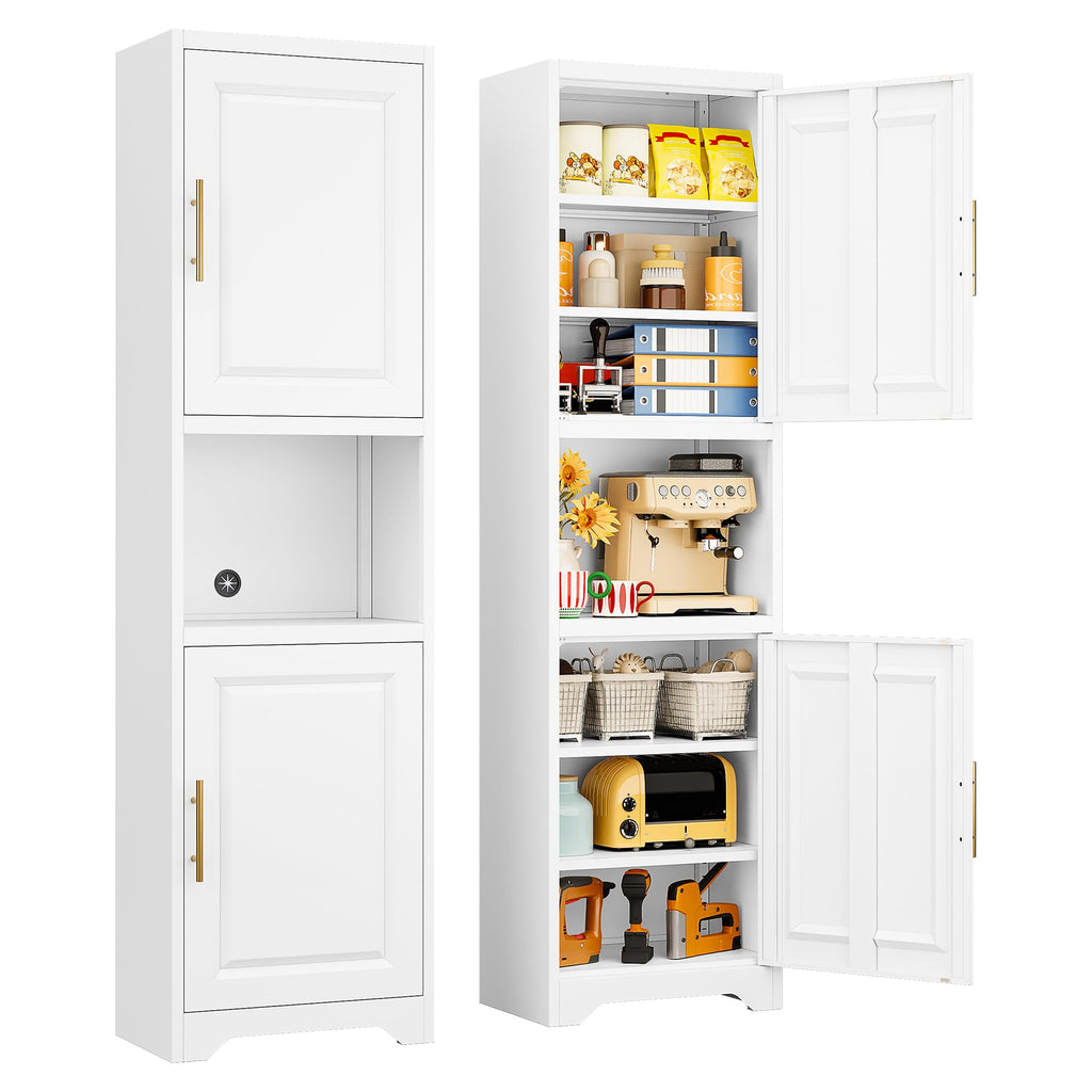 67" Tall Narrow White Metal Bathroom Storage Cabinet J31223