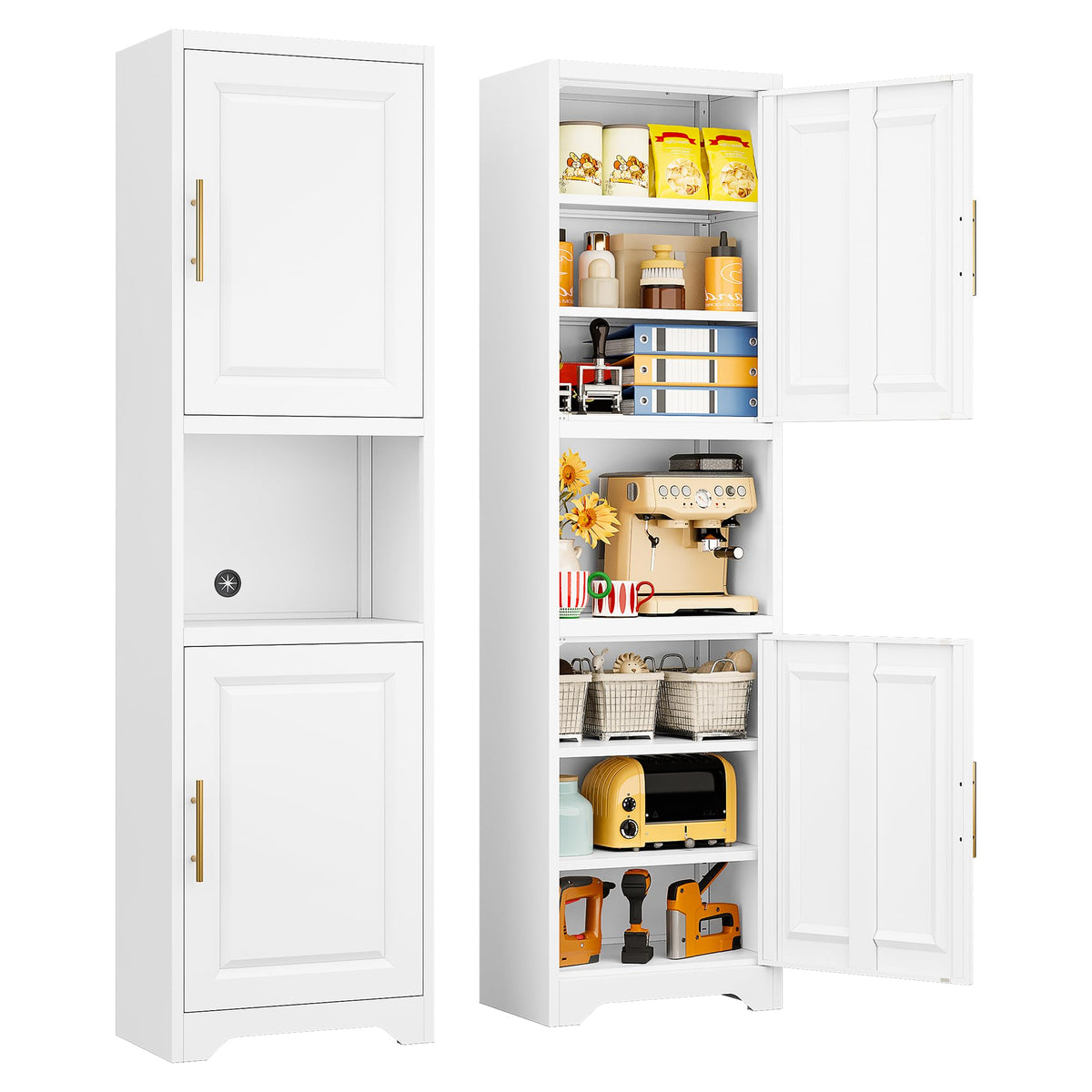 67" Tall Narrow White Metal Bathroom Storage Cabinet J31223