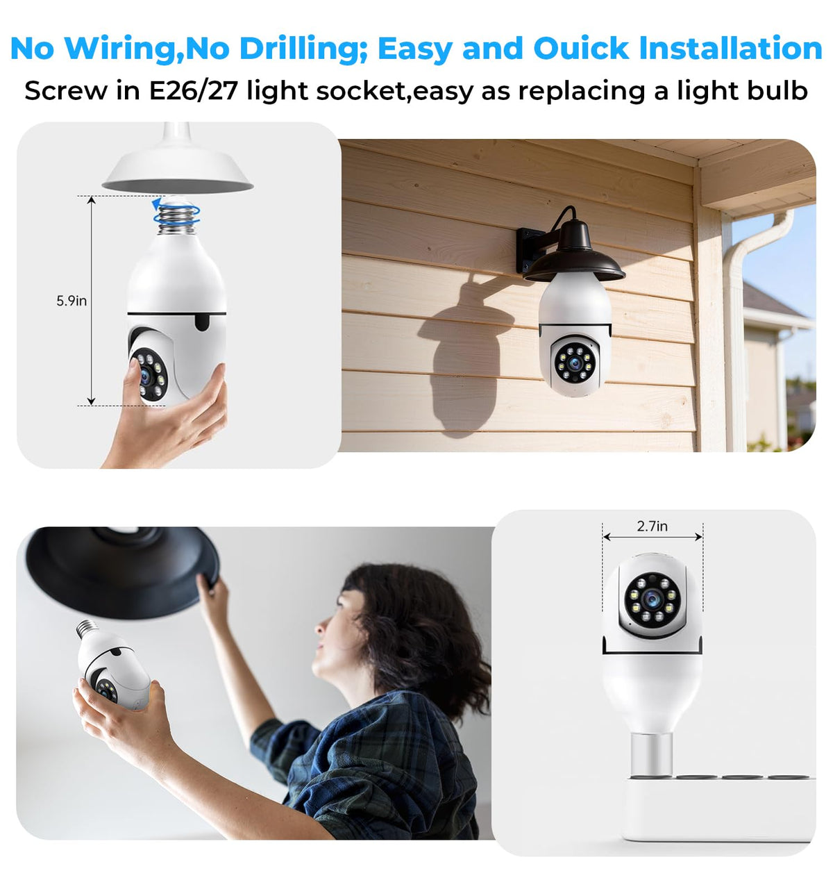 2K 5GHz & 2.4GHz WiFi Light Bulb Security Camera 360° PTZ O82705